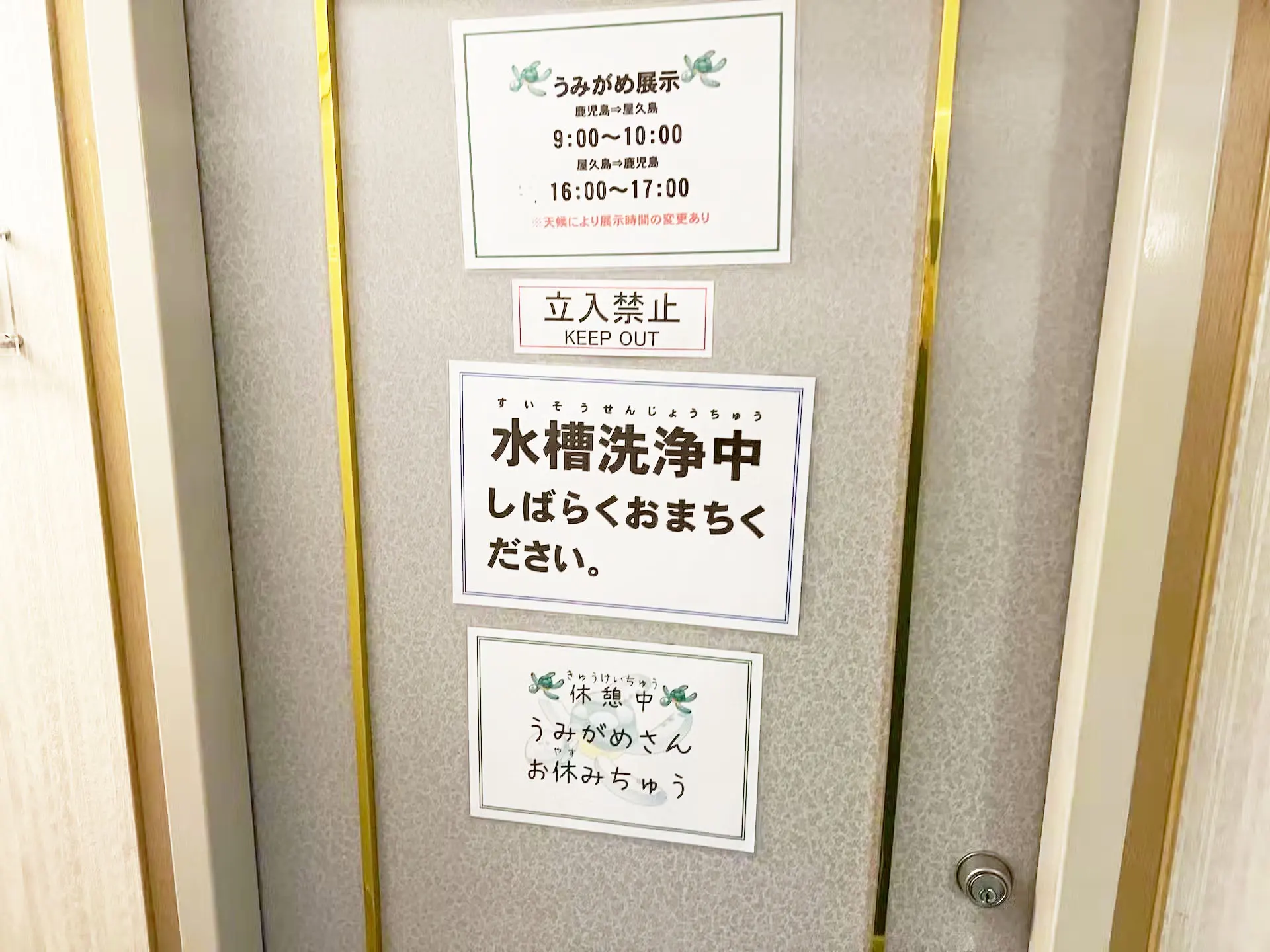 The door to the sea turtle room on board the Orita Kisen Ferry Yakushima 2