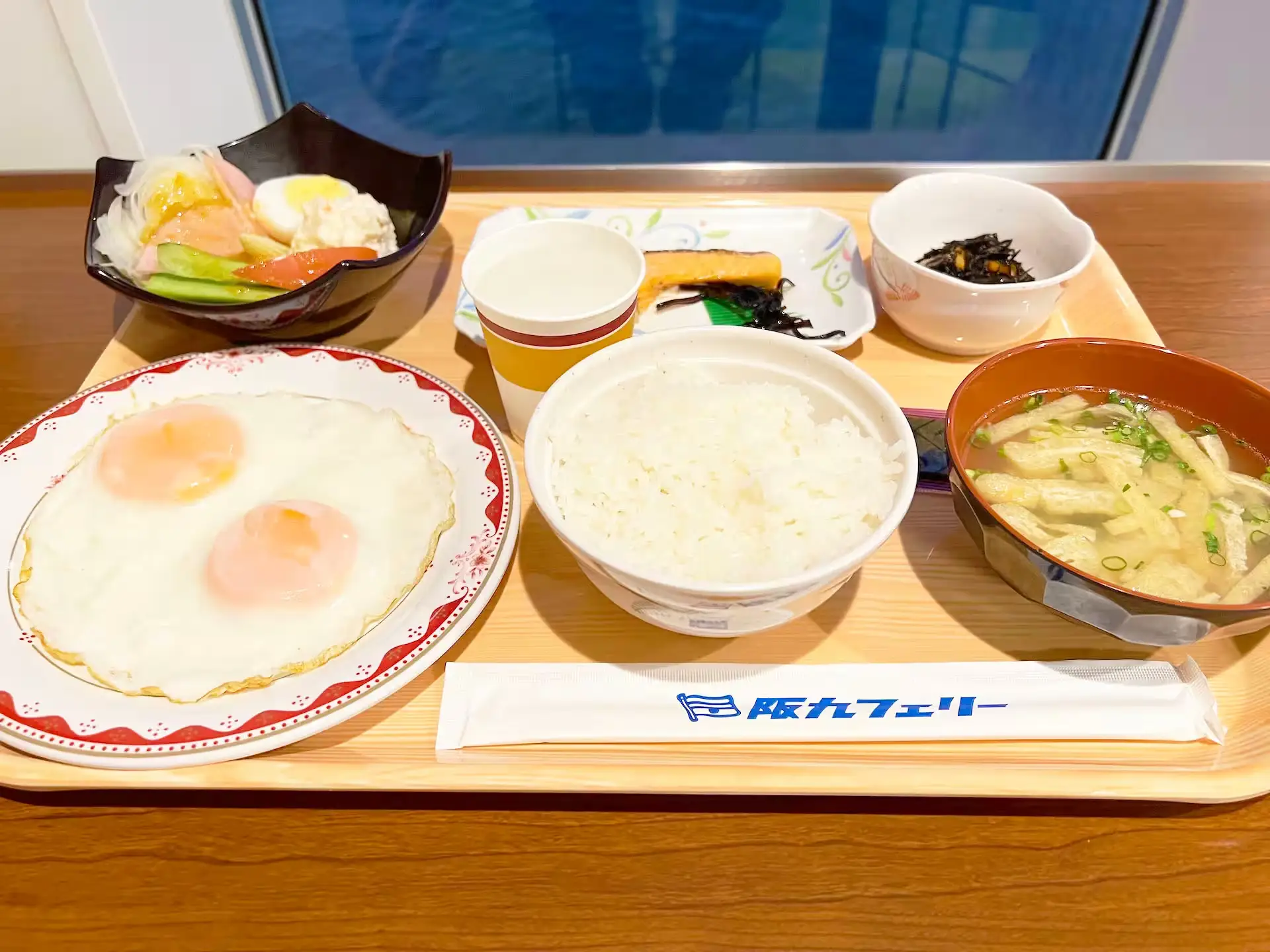 Plate of breakfast offerings at the Hankyu Ferry Yamato Restaurant