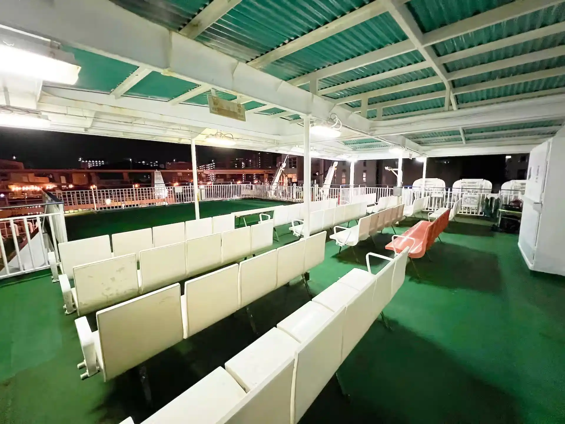 Passenger bench seats on board the Kyushu Yusen Chikushi ferry