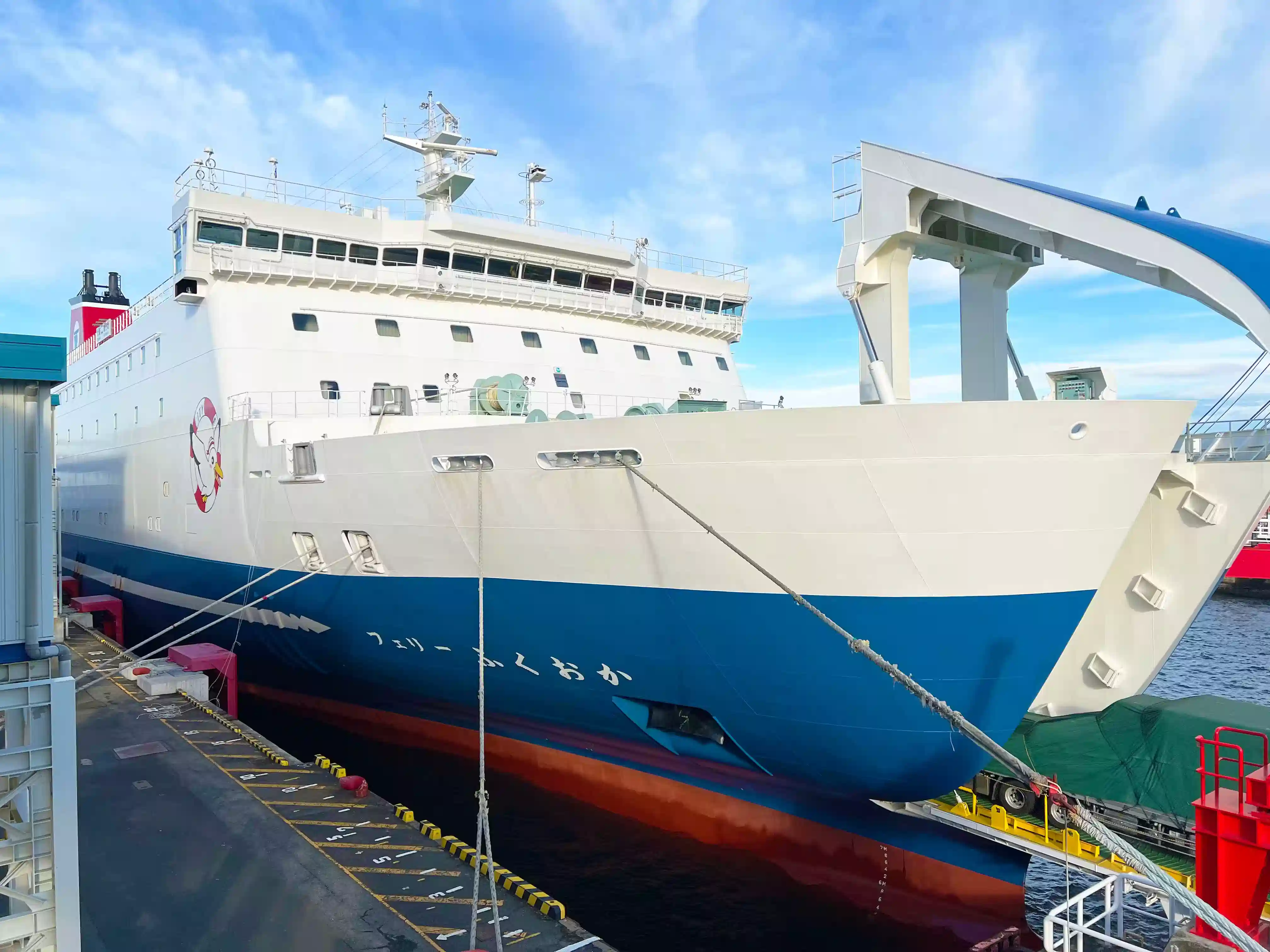 Hull of the prestigious Taiyo Ferry Fukuoka anchored at Izumiotsu Port