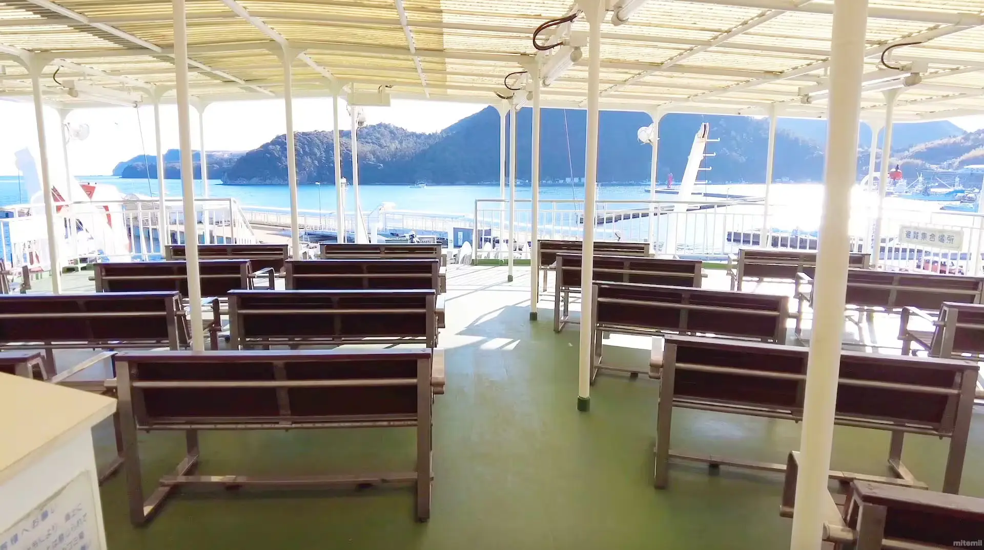 Deck chair seating onboard Okikisen Ferry Oki