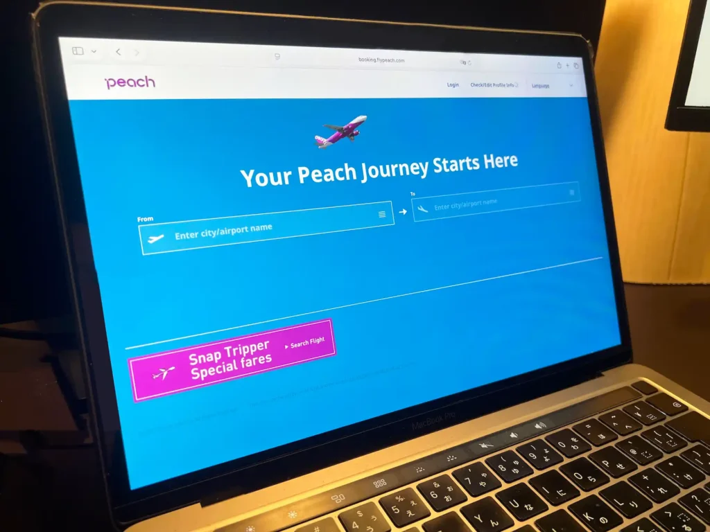 Layar pemesanan Peach Aviation di komputer