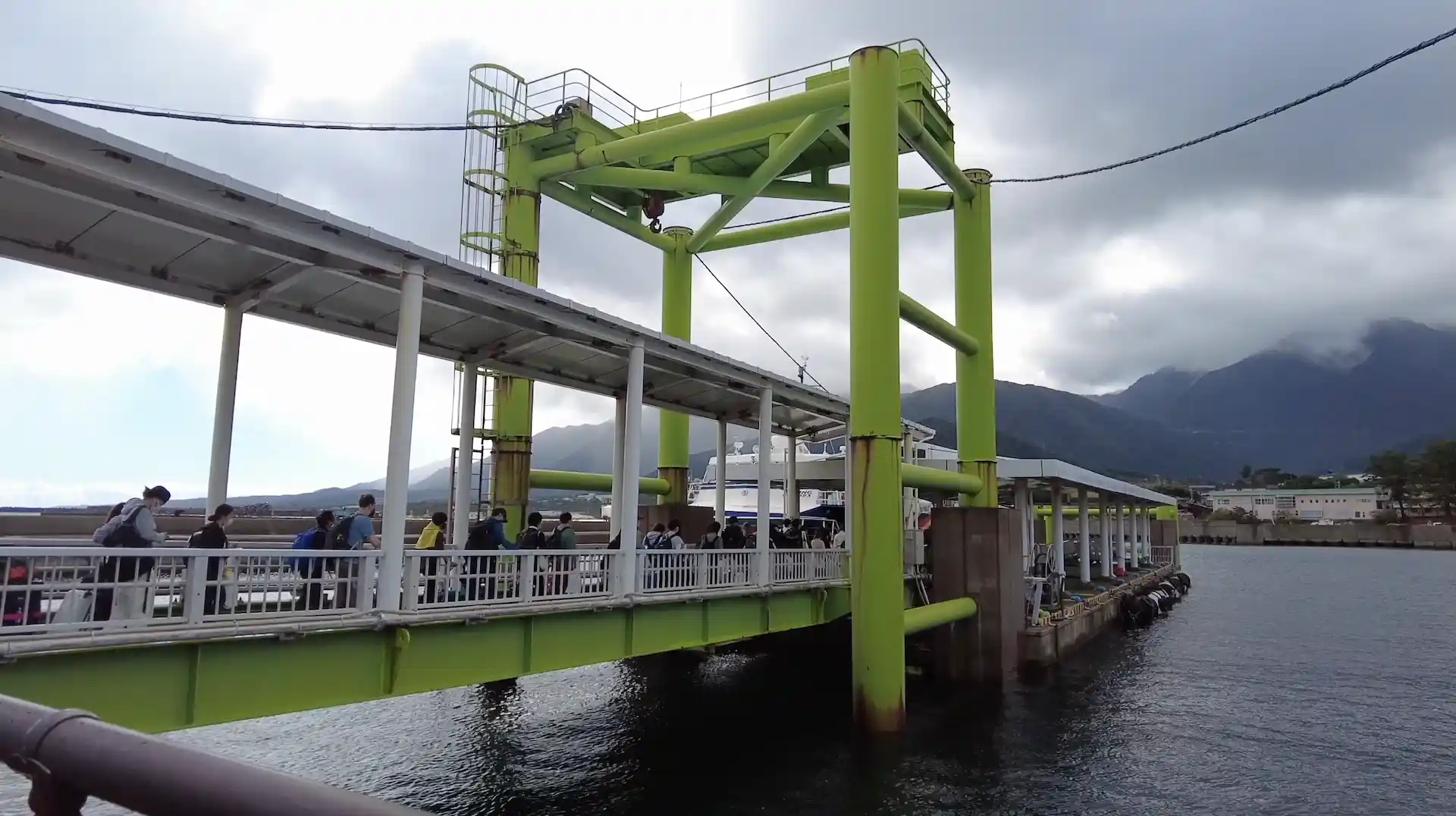 Long line at Miyanoura Port Pier on Yakushima